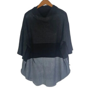 SKIFO Oversized Tunic Lagenlook Black Gray 1/2 Sleeve Pullover Sweater Size S/M